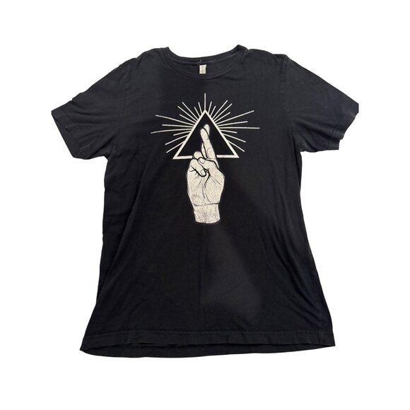 Graphic Black T-Shirt With Hand & Illuminati Triangle Print  Bella + Canvas - Picture 1 of 6